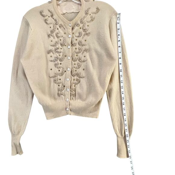 Vintage 50-60s Beaded Cardigan Sweater Womens XS-S Embroidered Soft Elegance - Picture 10 of 12